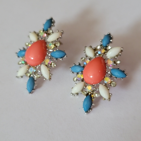 Tear Drop Colorful Earrings Post back - Picture 2 of 3